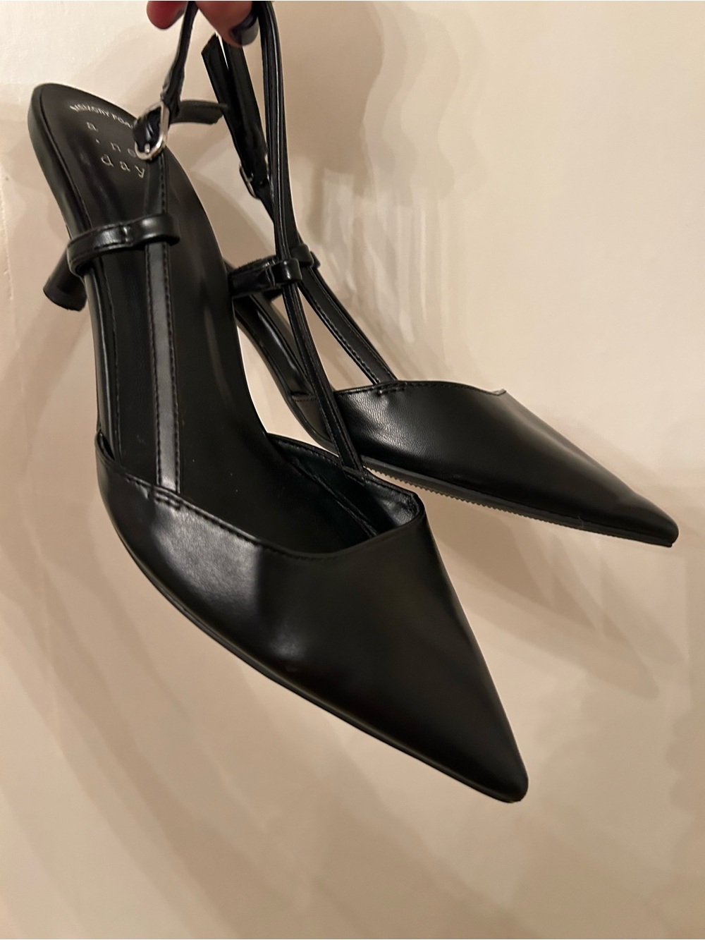 a new day Black Pointed Slingback Heels with T-Strap Detail